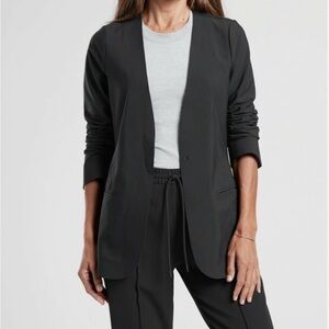 Athleta Avenue Blazer Size 10 Black 1 Button Office Jacket Pockets Travel